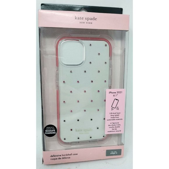 Kate Spade Defensive Hardshell Case for iPhone 13 6.1"  Pin Dot Ombre Pink/Clear - Picture 1 of 4